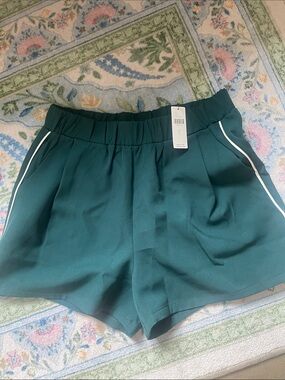 NWT bishop + young Teal High-Waist Shorts with White Side Trim